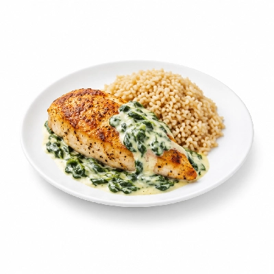 Food 4 Fitness Oven Roasted Chicken Breast with Florentine Sauce Brown Rice 350g