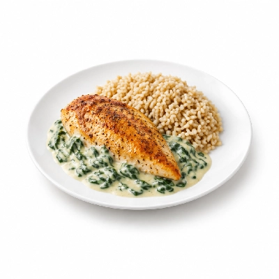 Food 4 Fitness Oven Roasted Chicken Breast with Florentine Sauce Brown Rice 450g