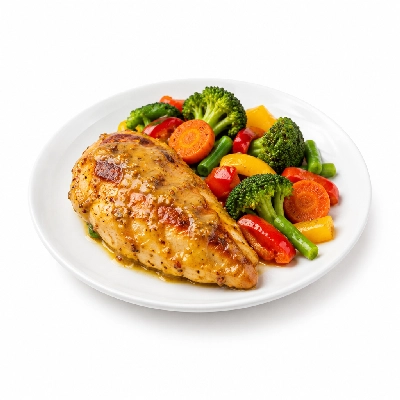 Food 4 Fitness Oven Roasted Chicken Breast with Honey Mustard Sauce Seasonal Mix Veg 350g