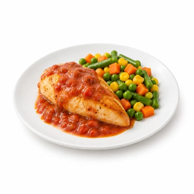 Food 4 Fitness Oven Roasted Chicken Breast with Italian Tomato Cream Sauce Seasonal Mix Veg 350g