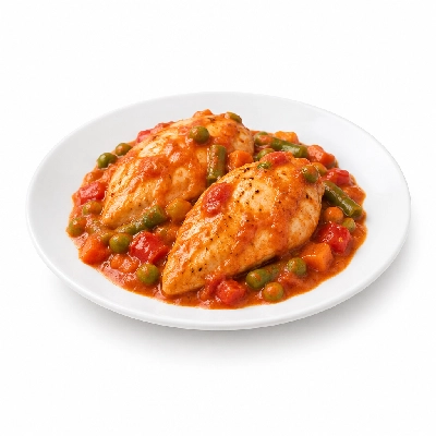 Food 4 Fitness Oven Roasted Chicken Breast with Italian Tomato Cream Sauce Seasonal Mix Veg 450g