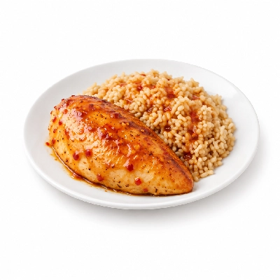Food 4 Fitness Oven Roasted Chicken Breast with Mild Sweet Thai Chilli Sauce Brown Rice 350g