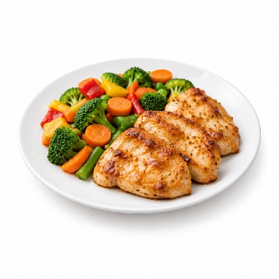 Food 4 Fitness Oven Roasted Chicken Breast with Mild Sweet Thai Chilli Sauce Seasonal Mix Veg 250g