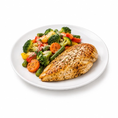 Food 4 Fitness Oven Roasted Chicken Breast with Parmesan Seasonal Mix Veg 250g