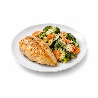 Food 4 Fitness Oven Roasted Chicken Breast with Parmesan Seasonal Mix Veg 350g