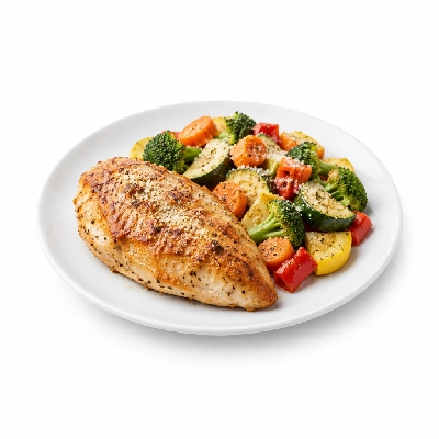 Food 4 Fitness Oven Roasted Chicken Breast with Parmesan Seasonal Mix Veg 450g