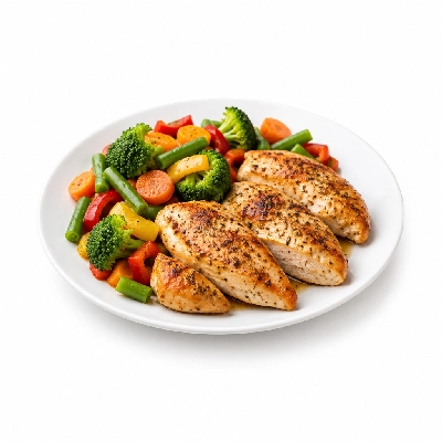 Food 4 Fitness Oven Roasted Chicken Breast with Souvlaki Seasoning Mix Veg 450g