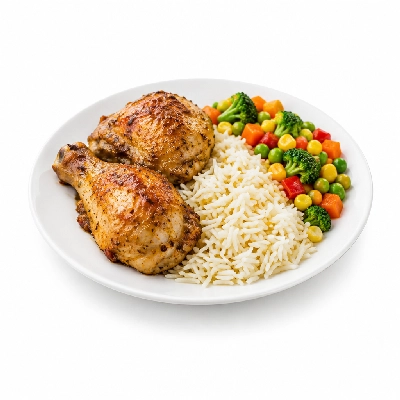 Food 4 Fitness Oven Roasted Chicken with BBQ Honey Soy Sauce Basmati Rice & Seasonal Mix Veg 350g