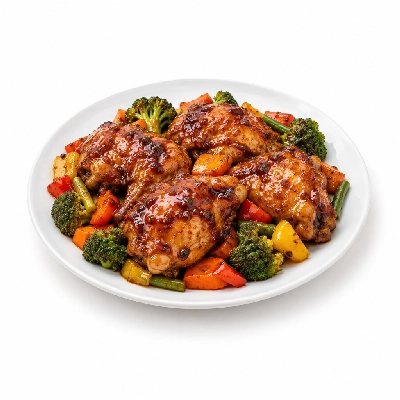 Food 4 Fitness Oven Roasted Chicken with BBQ Honey Soy Sauce Seasonal Mix Veg 350g