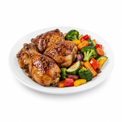 Food 4 Fitness Oven Roasted Chicken with BBQ Honey Soy Sauce Seasonal Mix Veg 450g