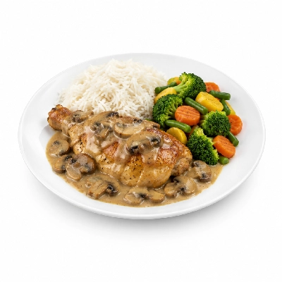 Food 4 Fitness Oven Roasted Chicken with Mushroom Sauce Basmati Rice & Seasonal Mix Veg 250g