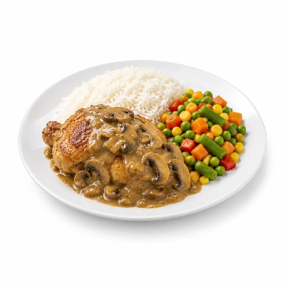 Food 4 Fitness Oven Roasted Chicken with Mushroom Sauce Basmati Rice & Seasonal Mix Veg 350g