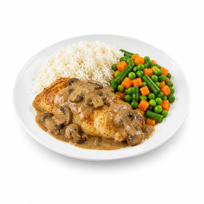 Food 4 Fitness Oven Roasted Chicken with Mushroom Sauce Basmati Rice & Seasonal Mix Veg 450g