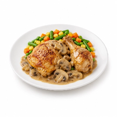 Food 4 Fitness Oven Roasted Chicken with Mushroom Sauce Seasonal Mix Veg 250g