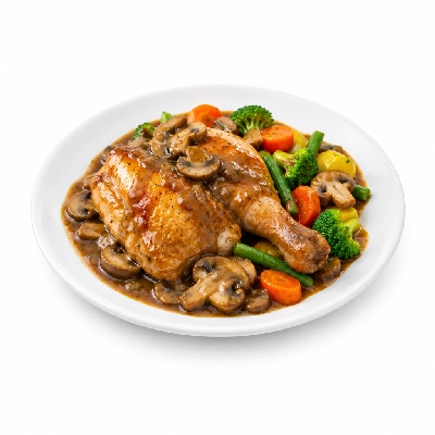 Food 4 Fitness Oven Roasted Chicken with Mushroom Sauce Seasonal Mix Veg 350g