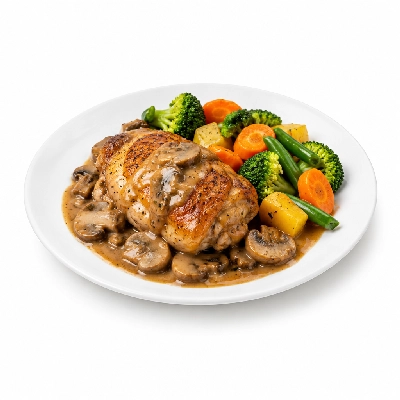 Food 4 Fitness Oven Roasted Chicken with Mushroom Sauce Seasonal Mix Veg 450g