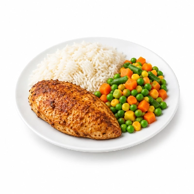Food 4 Fitness Peri Chicken Breast Basmati Rice & Seasonal Mix Veg 350g