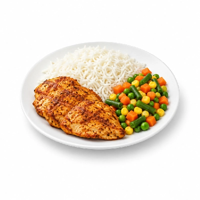 Food 4 Fitness Peri Chicken Breast Basmati Rice & Seasonal Mix Veg 450g
