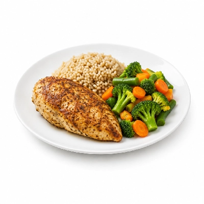 Food 4 Fitness Peri Chicken Breast Brown Rice & Seasonal Mix Veg 450g