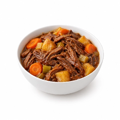 Food 4 Fitness Slow Cooked Grass Fed Pulled Beef Seasonal Mix Veg 250g