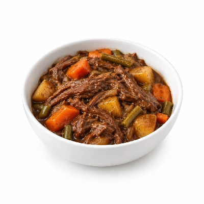 Food 4 Fitness Slow Cooked Grass Fed Pulled Beef Seasonal Mix Veg 350g
