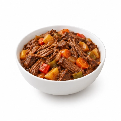 Food 4 Fitness Slow Cooked Grass Fed Pulled Beef Seasonal Mix Veg 450g