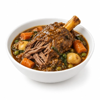 Food 4 Fitness Slow Cooked Premium Grass Fed Pulled Lamb Shank with Florentine Sauce Seasonal Mix Veg 250g