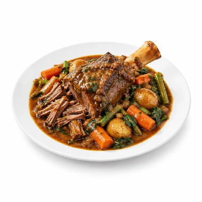 Food 4 Fitness Slow Cooked Premium Grass Fed Pulled Lamb Shank with Florentine Sauce Seasonal Mix Veg 450g
