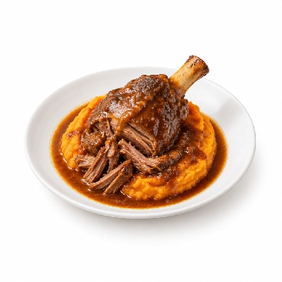 Food 4 Fitness Slow Cooked Premium Grass Fed Pulled Lamb Shank with Florentine Sauce Sweet Potato Mash 250g