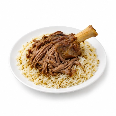 Food 4 Fitness Slow Cooked Premium Grass Fed Pulled Lamb Shank with Greek Seasoning Basmati Rice 250g