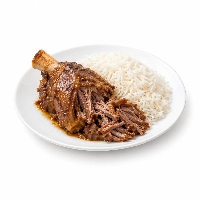 Food 4 Fitness Slow Cooked Premium Grass Fed Pulled Lamb Shank with Greek Seasoning Basmati Rice 350g