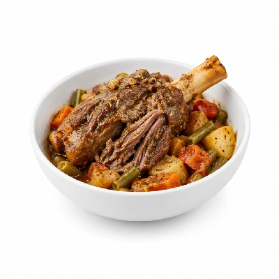Food 4 Fitness Slow Cooked Premium Grass Fed Pulled Lamb Shank with Greek Seasoning Mix Veg 450g