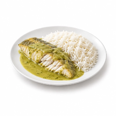 Food 4 Fitness Sous Vide Barramundi with Thai Green Curry Sauce Basmati Rice 350g