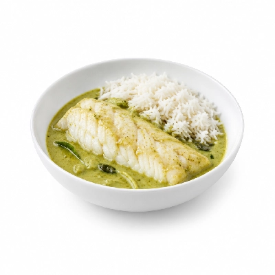 Food 4 Fitness Sous Vide Barramundi with Thai Green Curry Sauce Basmati Rice 450g