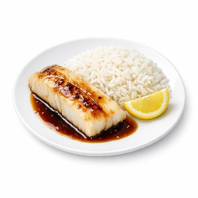 Food 4 Fitness Sous Vide Hake Fillet with Special Honey Soy and Lemon Wedge Basmati Rice 450g