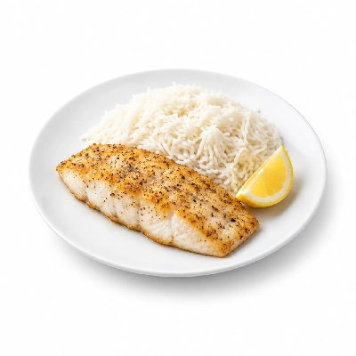 Food 4 Fitness Sous Vide Salt & Pepper Barramundi Fillet with a Lemon Wedge Basmati Rice 450g