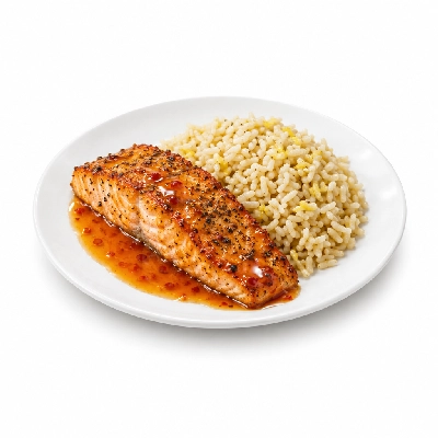 Food 4 Fitness Sous Vide Salt & Pepper Crusted Salmon with Sweet Chilli Sauce and Lemon Brown Rice 450g