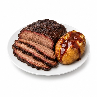 Food 4 Fitness Texas Style Smoked Brisket with a Hickory BBQ American Texan Potato 450g