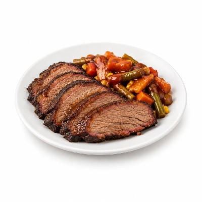 Food 4 Fitness Texas Style Smoked Brisket with a Hickory BBQ Seasonal Mix Veg 350g