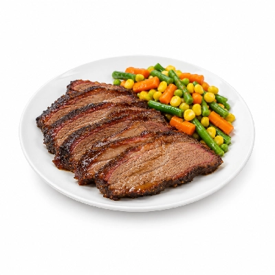 Food 4 Fitness Texas Style Smoked Brisket with a Hickory BBQ Seasonal Mix Veg 450g