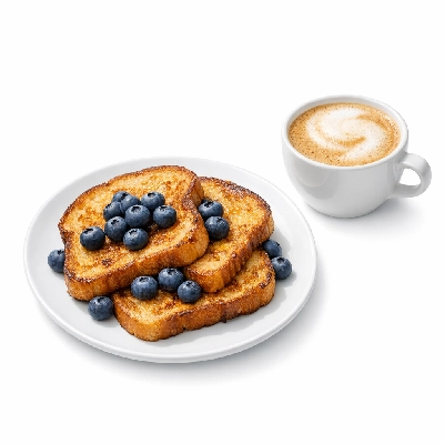 French Toast, Blueberries & Cappuccino