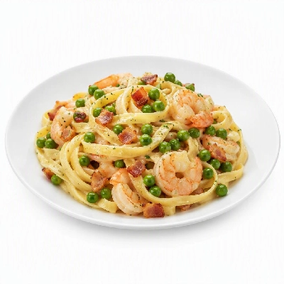 FRESHdirect Presto Italiano 4 Minute Meals Shrimp Fettuccini with Mint Peas & Berkshire Bacon