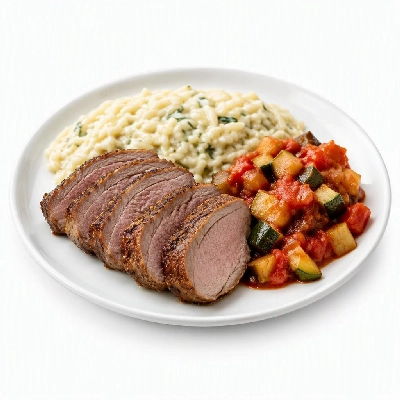 FRESHdirect Terrance Brennan 4 Minute Meals Boneless Rack of Lamb with Goat Cheese Orzo & Ratatouille