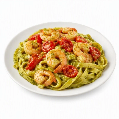 FRESHdirect Terrance Brennan 4 Minute Meals Fresh Fettuccini with Shrimp Tomato Confit & Creamy Pesto