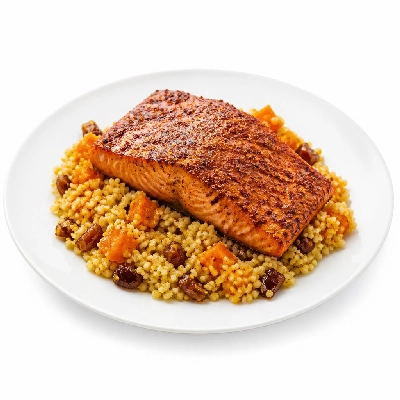 FRESHdirect Terrance Brennan 4 Minute Meals Moroccan-Spiced Salmon Over Winter Squash & Date Couscous Preserved Lemon