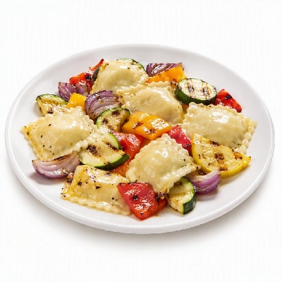 FRESHdirect Terrance Brennan Heat & Eat Pasta Entrees Goat Cheese Ravioli with Grilled Summer Vegetables Parsley Pistou