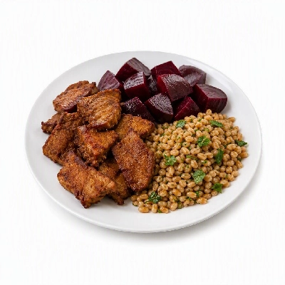 FRESHdirect Vegetables Vegetarian Entrees Roasted Seitan with Beets Basil & Farro Pilaf