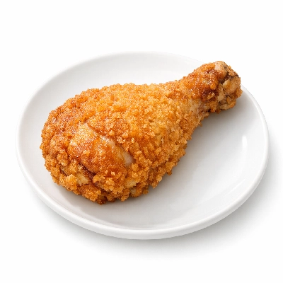 Fried chicken drumstick meat and skin, breaded