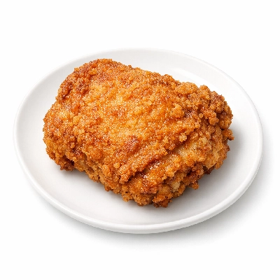 Fried chicken thigh meat and skin, breaded
