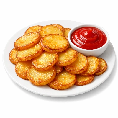 Fried Potato Slices with Ketchup